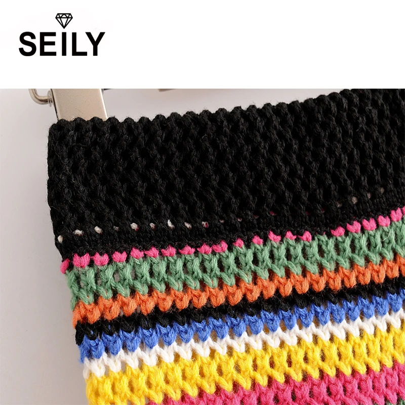 Arco Rayas Mujer Mujeres Hecho Elástico Cintura Pierna Ancha A Punto Verano Lana Iris Suelta Seily Rainbow Alta Corto Pantalones De Colorido Mano Color Cortos x1YwnqI