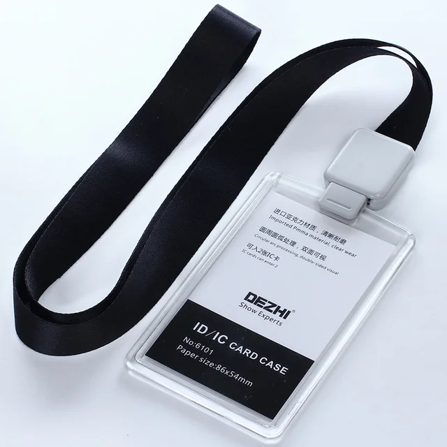 DEZHI Brand New Retractable Custom Lanyard with Full Transparent Business ID IC Card Holder,Vertical Horizontal Available V-black rope