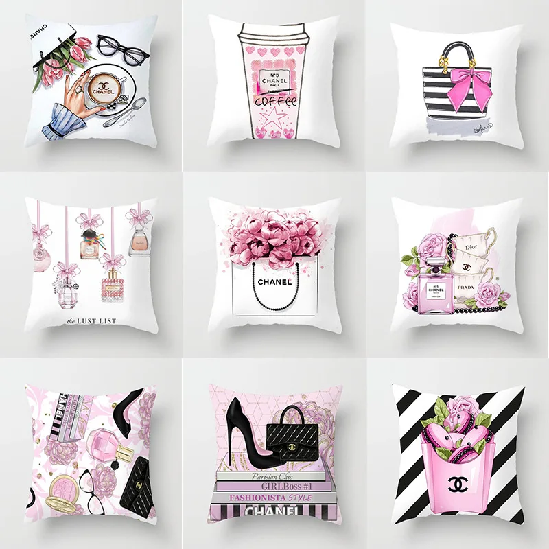 45cm*45cm Hand Painted Flowers and Perfume Bottles Super Soft Cushion Cover and Sofa Pillow Case Home Decorative Pillow Cover