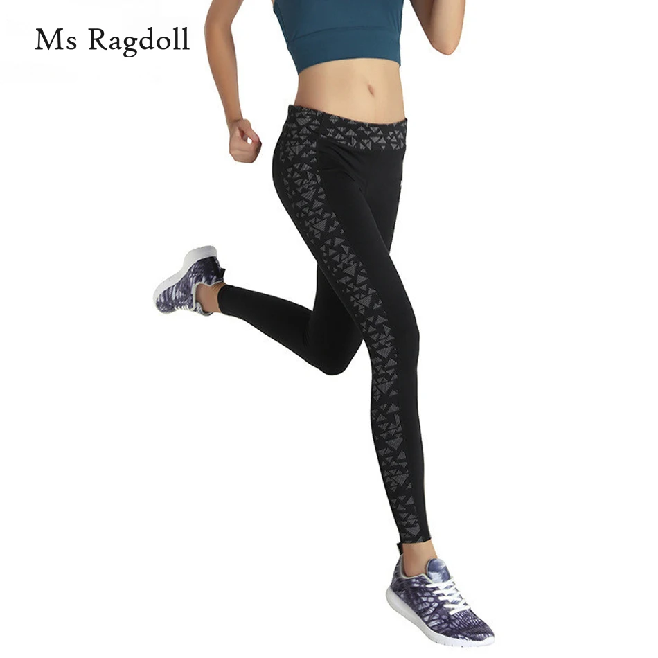 Black Reflective Night Running Tights With Pocket High Waist Women