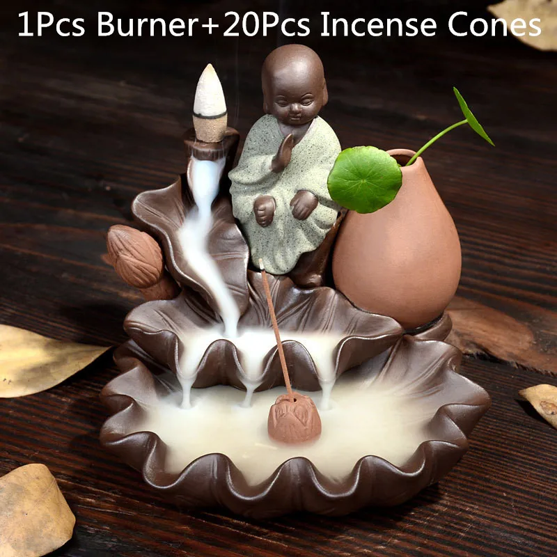 

With 20pcs Incense Cones Monk Backflow Incense Cones Burner Incense Stick Censer Purple Clay