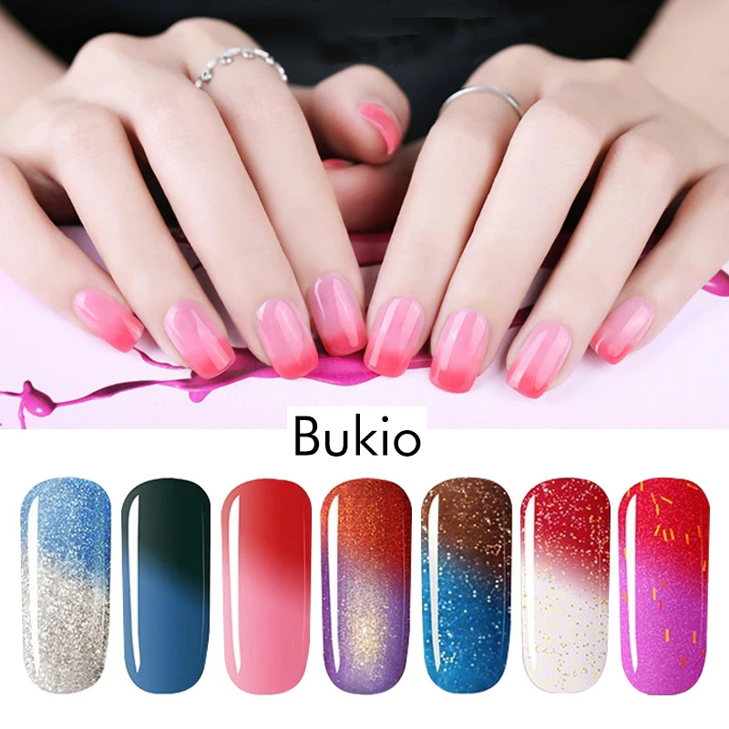 

Bukio Nail Polish Temperature Change Gel Paint for Nails Art Hybrid Gel Varnish Set Manicure Uv Led Lamp Star Resin Poly Gel Top