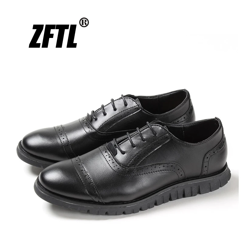 

ZFTL New Men dress shoes male formal shoes British leather round head wedding Brock carved business casual shoes big size 084
