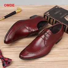 OMDE Mens Dress Shoes New Arrival British Style Pointed Toe Formal Shoes Men Leather Shoes Fashion Lace-up Office Shoes For Men цена OMDE Mens Dress Shoes New Arrival British Style Pointed Toe Formal Shoes Men Leather Shoes Fashion Lace-up Office Shoes For Men цены онлайн