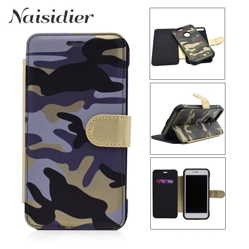 Detachable Camouflage Leather Built in Card Holder Wallet Flip Phone