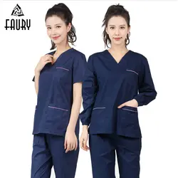 2018 лечебно-косметической хирургии комбинезоны униформа медсестры v-образным вырезом костюм Рубашка с короткими рукавами хирургических