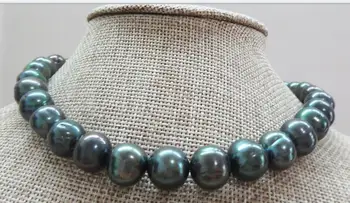 

Huge 18"12-14mm natural south sea genuine black peacock baroq pearl necklace 925 silver