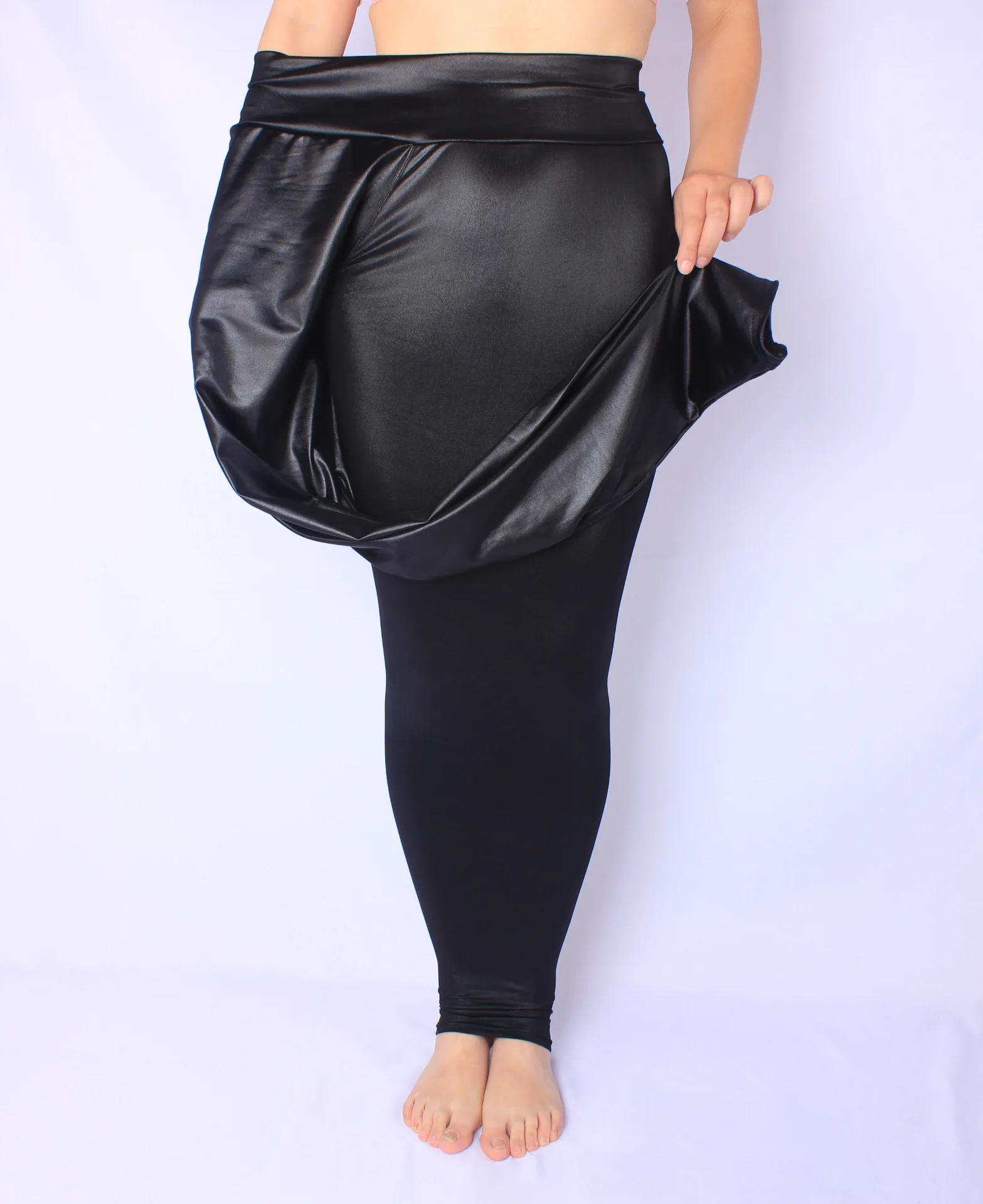 Leqemao Faux Leather Leggings Navy Blue Sexy Women Leggins Thin Black