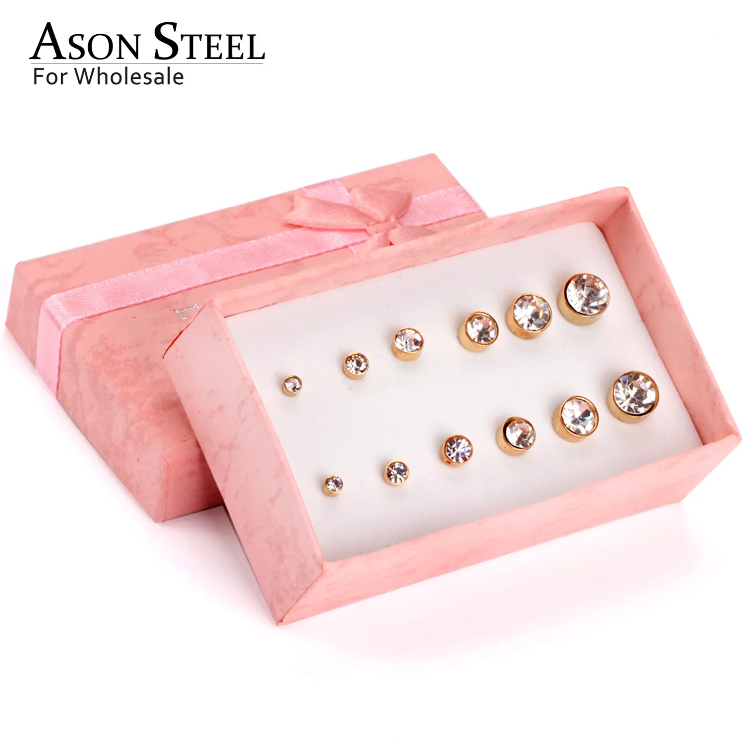 

ASONSTEEL Earings Set 3-8mm 6pairs/box AAA CZ Round Push Back Stud Earrings for Women/Girl/Friend Gift Party