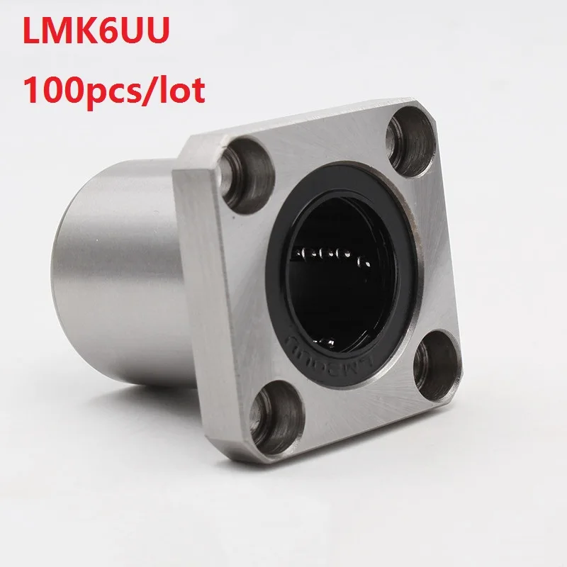 

100 шт./лот LMK6UU LMK6 Квадратный фланец линейная втулка линейный подшипник фланец линейный шариковый подшипник для линейного вала CNC 3D принтер