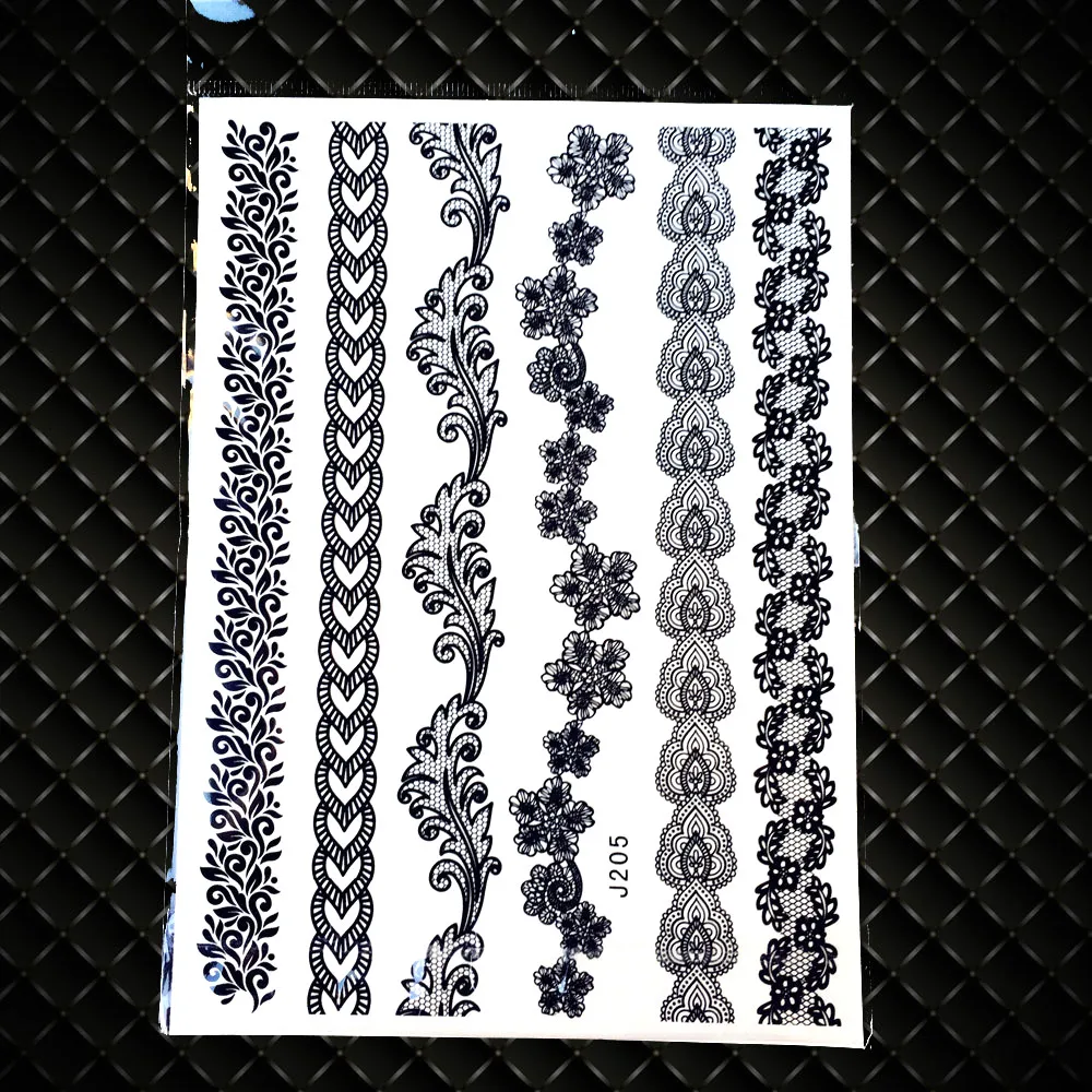 25 Designs Black Bracelets Chains Water Transfer Henna Tattoo Sticker For  Legs Hands Arm Fake Waterproof Flower Large Lace Tatoo - AliExpress, image size:1000x1000
