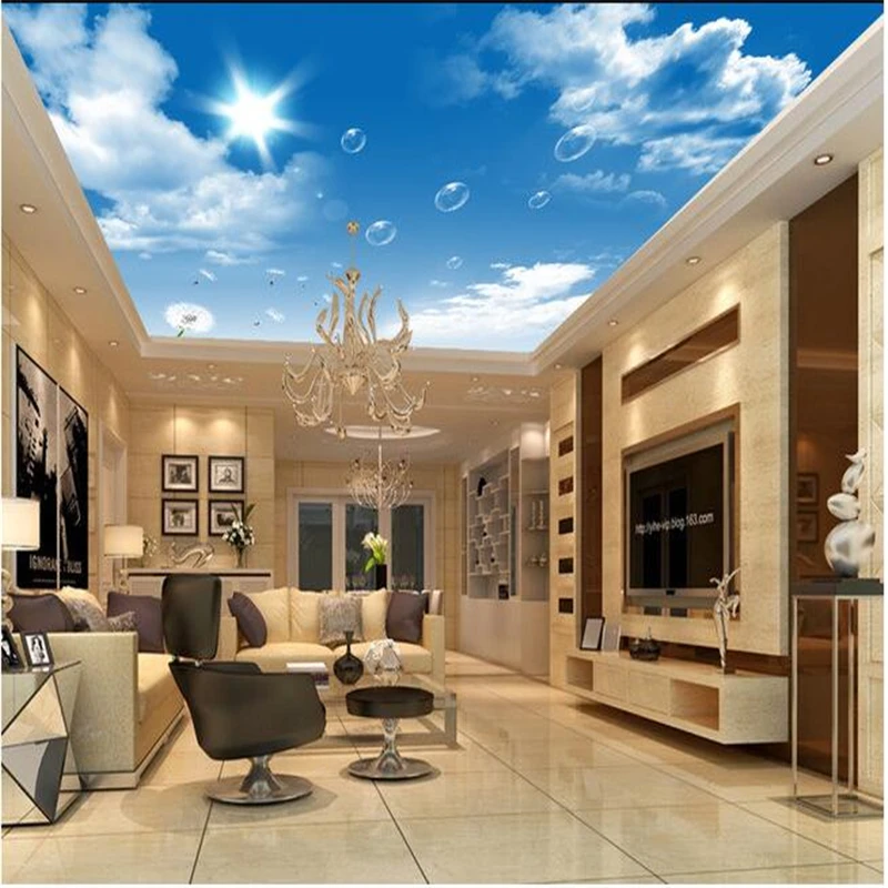 Us 8 85 41 Off Beibehang Custom Mural Non Woven Hd Blue Sky White Clouds Dandelion Roof Ceiling Adornment 3d Wall Room Murals Wallpaper In