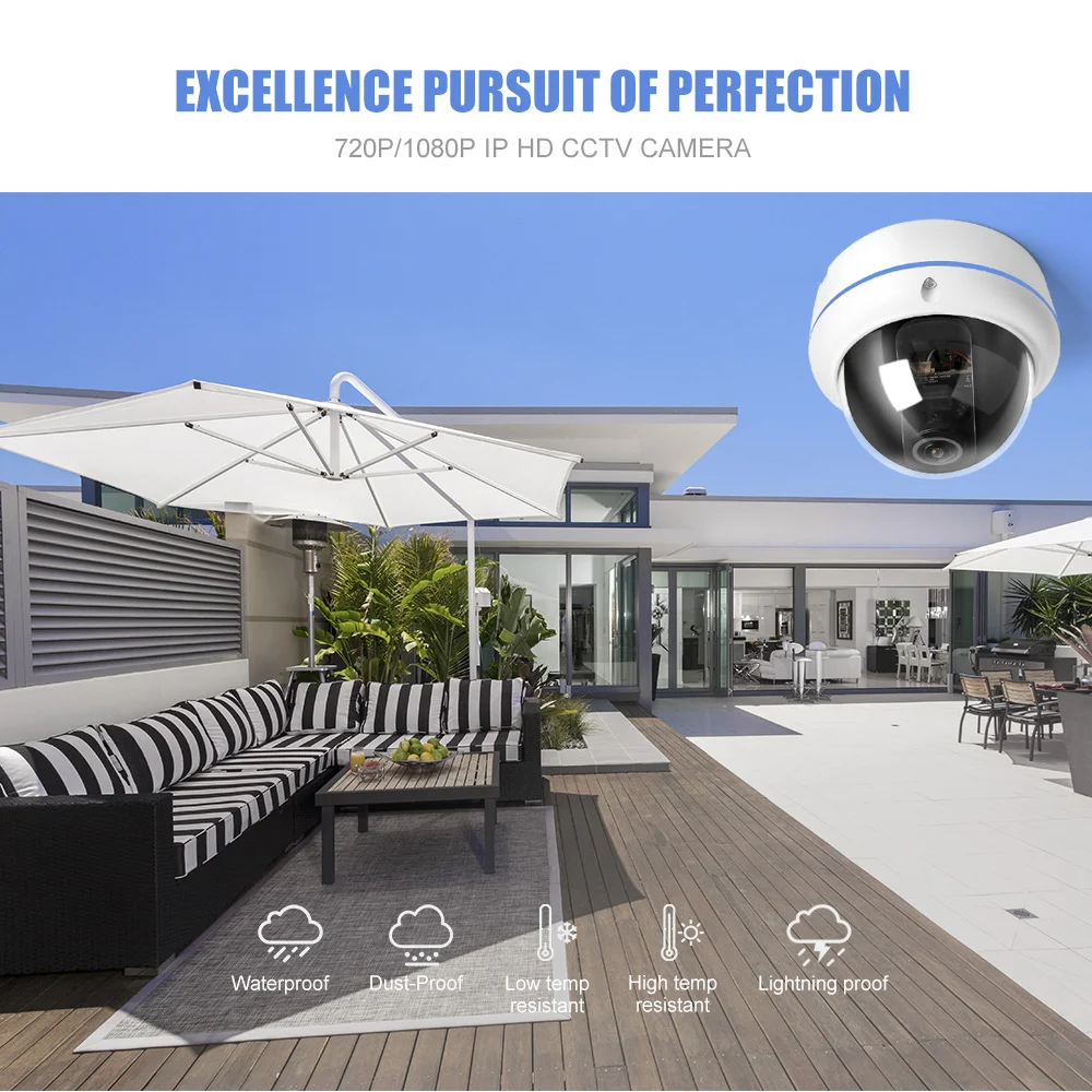 HD 1080P POE Starlight IP Camera Outdoor Dome CCTV Nightvision Full Color Fisheye Lens Surveillance