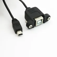 10x USB 2.0 B Feminino Panel Mount Para Mini USB 5 Pin Masculino Plug Conector do Adaptador de Cabo Enrolado Em Espiral 1.5 m/5ft Preto