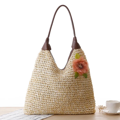 Bohemian Flower Shoulder Bags Women Casual Rattan Straw Bag Large Capacity Wicker Woven Handbags Female Summer Beach Purse Totes evening bags Totes