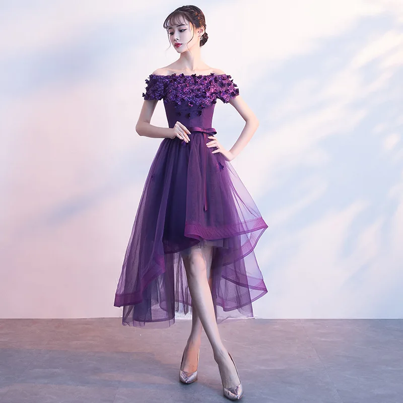 Us 3879 33 Offrobe Soiree Longue Femme Purple Off Shoulder Formal Evening Dress Appliques Floral A Line Prom Party Gown Vestido De Festa In