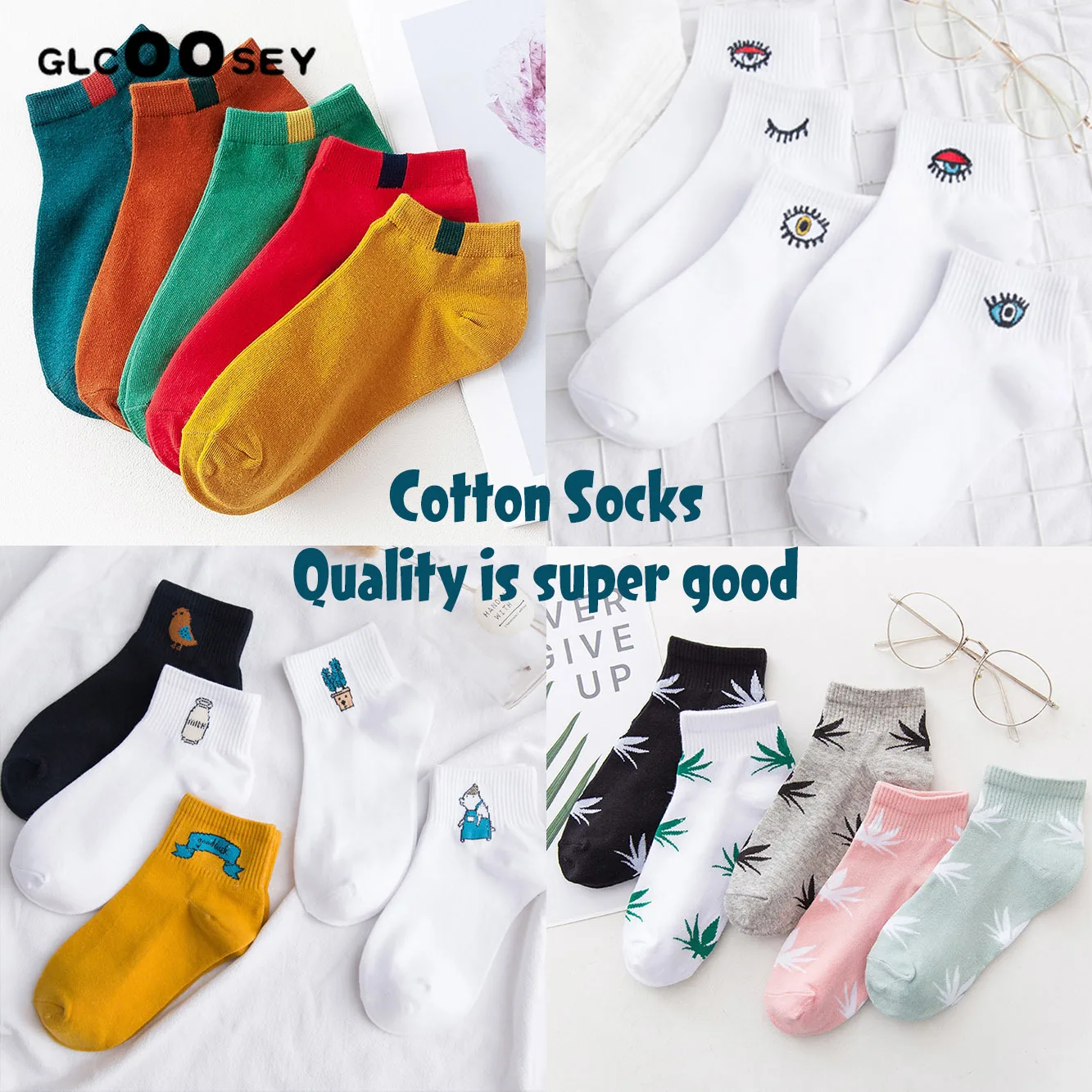 5 Pair Smile Women Low Cut Cotton Socks Fashion Boat Ankle Socks Mixed Color 