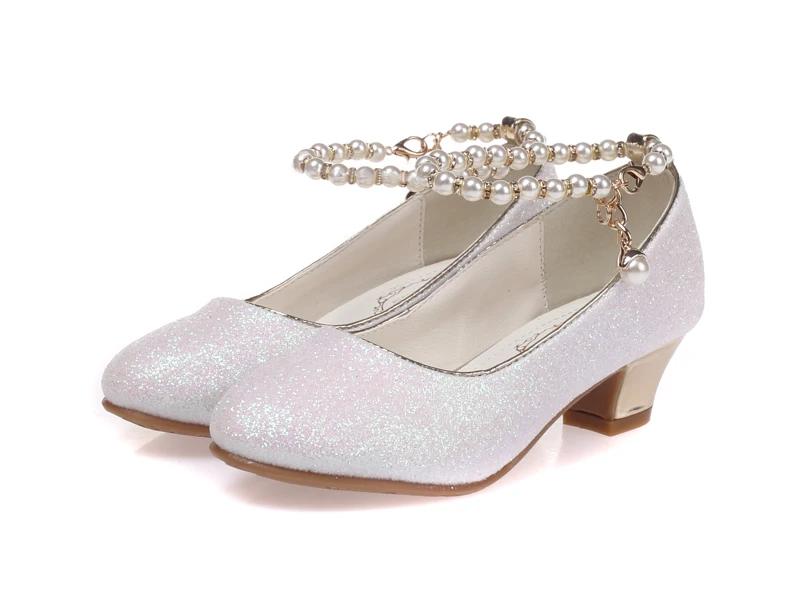 SKHEK/Обувь для девочек; симпатичная обувь с принцессой; розовые детские туфли на высоком каблуке с блестками; кожаные подошвы; модные детские сандалии для танцев; большие размеры