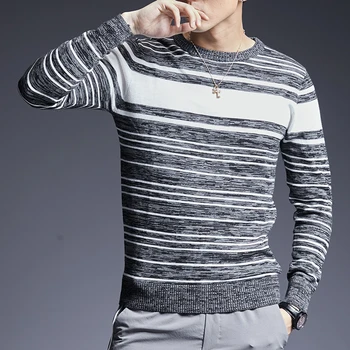 

2020 Fashion Brand Sweater Man Pullovers Thick Slim Fit Jumpers Knitwear Striped Warm Winter Korean Style Casual Clothing Men