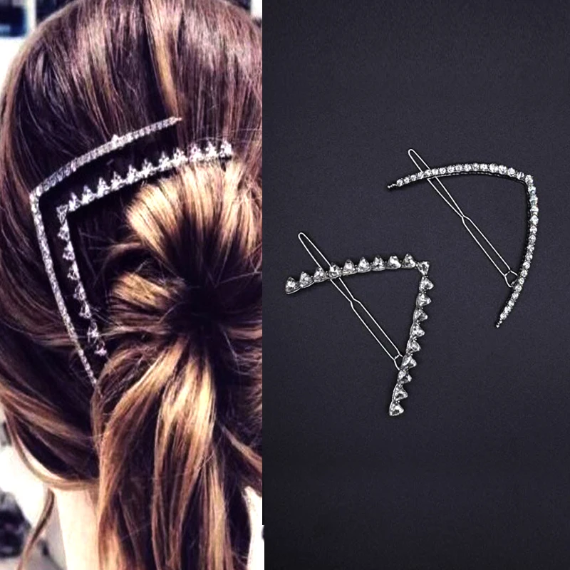

New Shiny Rhinestones Hairpins for Woman Hair Accessories Geometric V-shape Big Crystal hair clips girl Hairgrip jewelry
