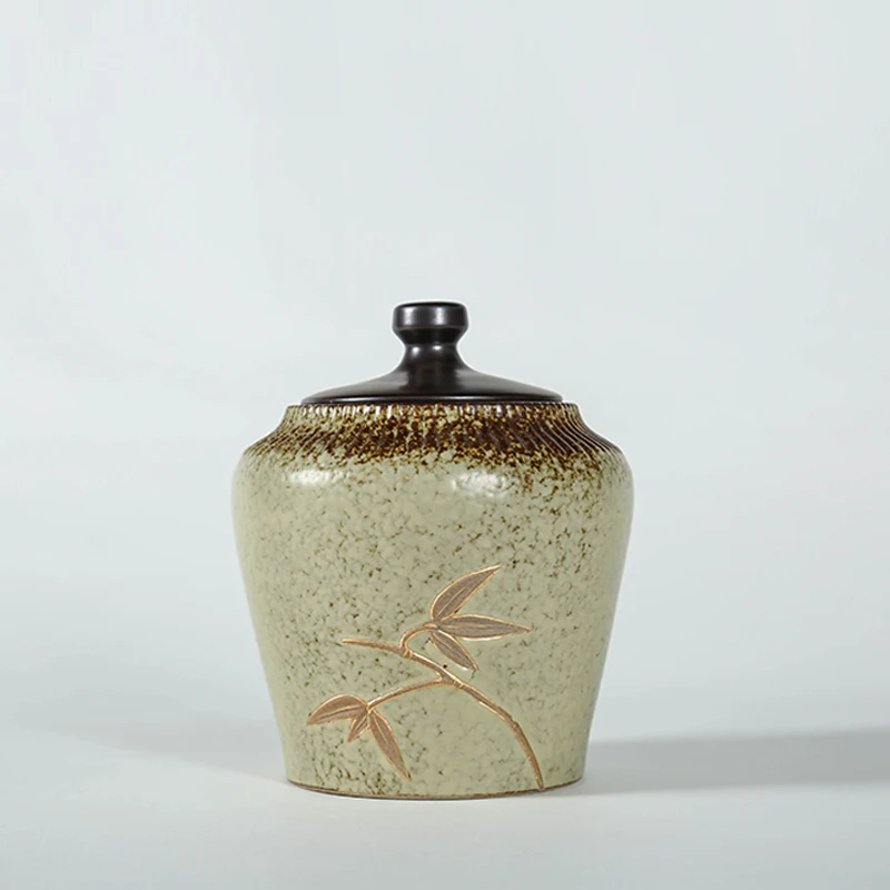

Vintage Style Ceramic Coarse Pottery Jar Seal Tea Storage Tanks Kung Fu Tea Set Accessories Coffee Beans Nut Sugar Cans with Lid