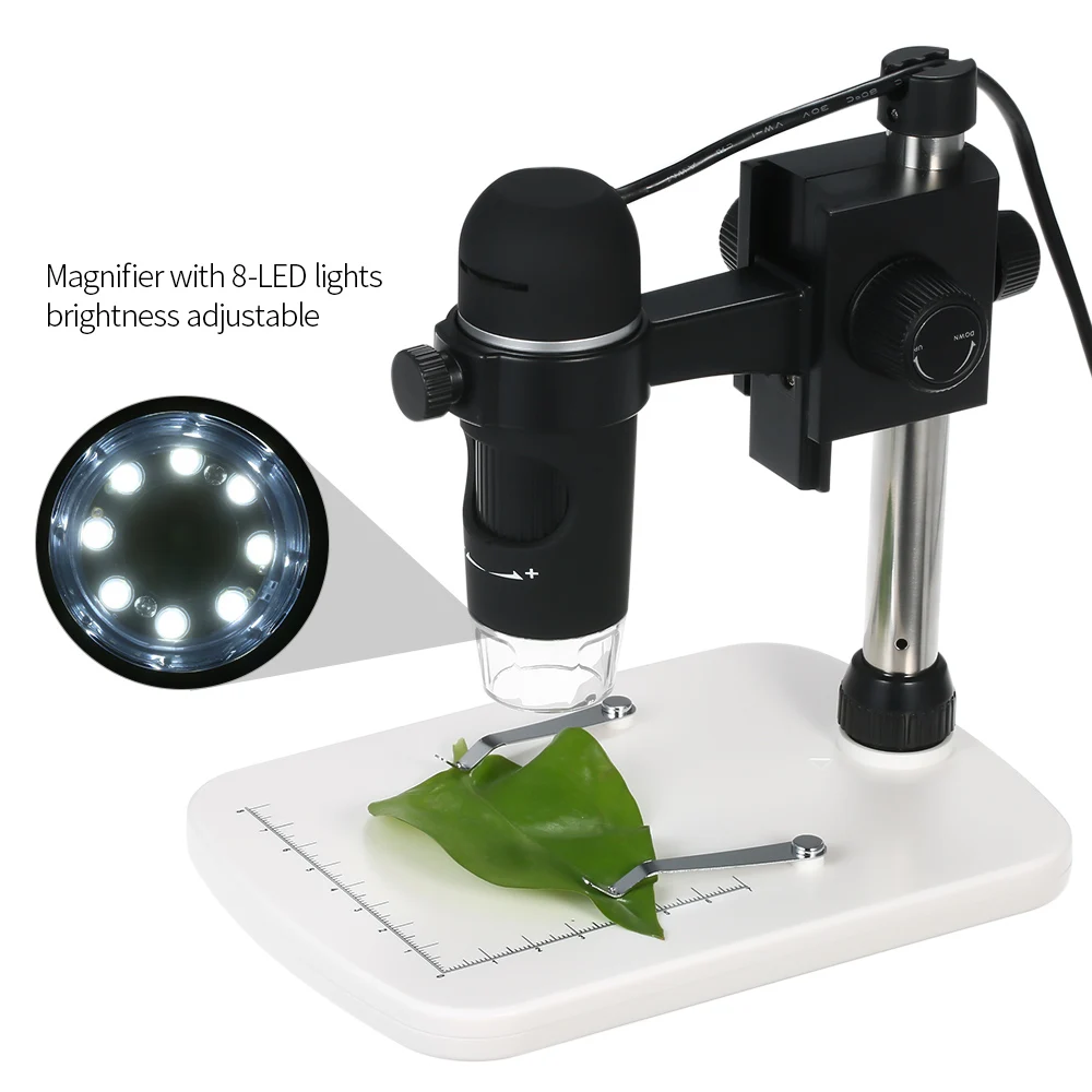 Цифровые микроскопы 300X Увеличение 5 M Пиксели USB microscopico стойка с лупой с 8-светодиодный свет оптических приборов