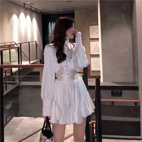 

Hollow Backless Retro Metal White Fashion Two Piece Set Ruffle Sexy Summer Skirt Set Woman Mini Mermaid Women Sets Clothes