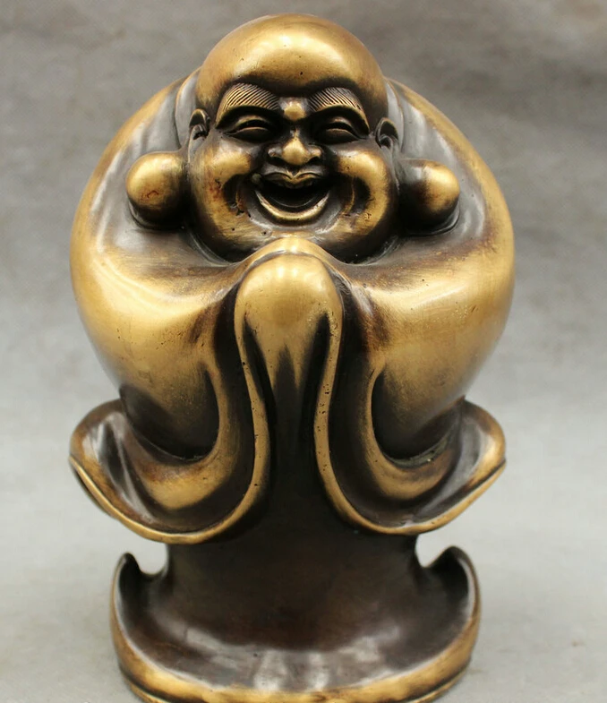 

song voge gem S4111 Chinese Pure Bronze Buddhism Happy Laughing Maitreya Buddha Statue Sculpture