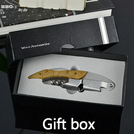 Gift box Открывалка для вина складной открывалка для пивных банок деревянная ручка из нержавеющей стали штопор Профессиональный портативный красное вино аксессуары подарок на Рождество - Цвет: Gift box