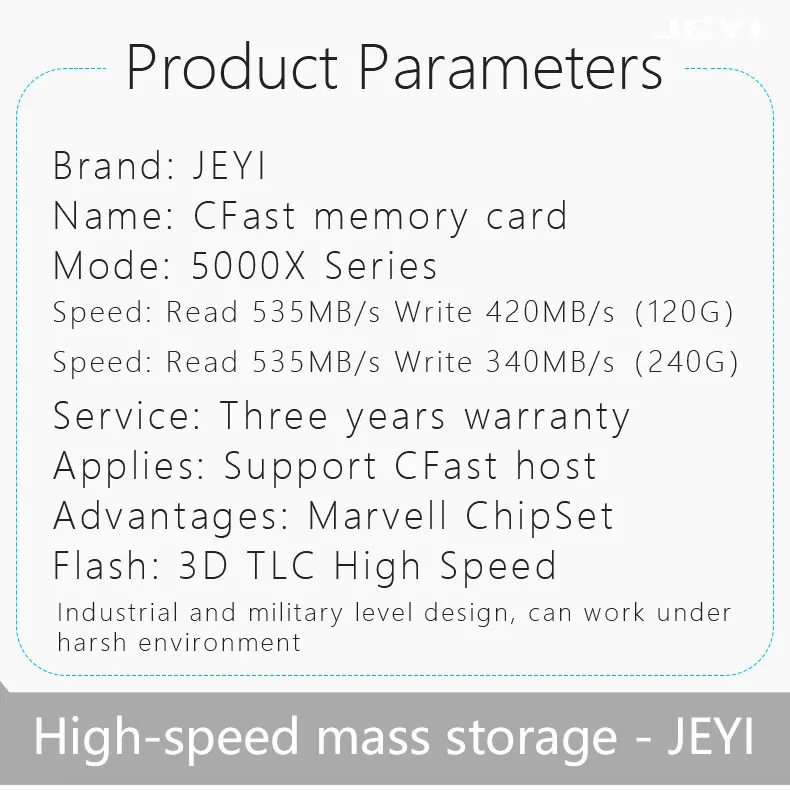 JEYI CFast частиц Цифровая видеокамера карты памяти SSD 120 г 240 г SATA3 CF2.0 Cfast2.1 Cfast2.0 Marvell Чипсет 3D TLC Flash