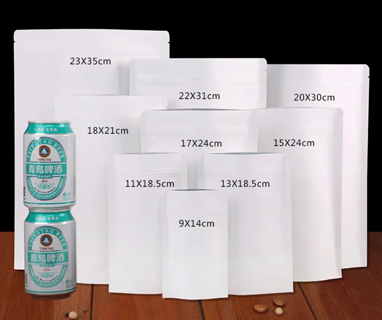 100pcs Stand up White Paper Foil Inside Zip Lock Bag X-mas Coffee Powder Nuts Cookie Tea Spice Capsule Snack Packaging Pouches