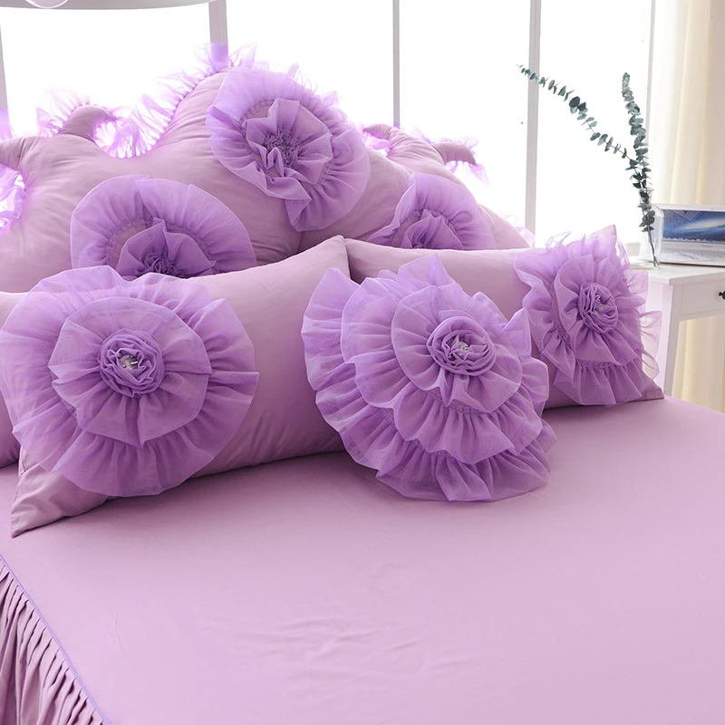 Роскошные три розовые комплекты постельного белья с цветами Стёганое одеяло, покрывало на кровать, комплект с юбкой и футболкой комплект одежды постельное белье из хлопка для свадеб, подарок 8/9 шт. американский