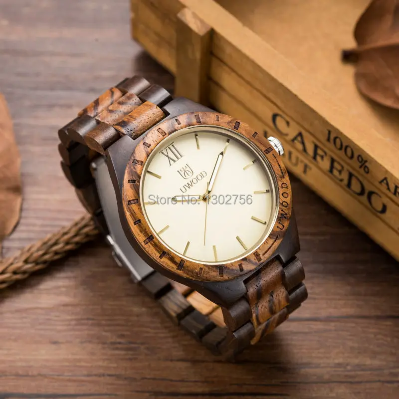 NEW Fashion Zebra Black Mixed Wooden Watches UWOOD Brand Luxury Japan Movement Wood Wristwatch Relogio Masculino