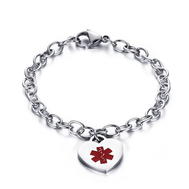 Nuevo Acero Inoxidable Pulsera de identificación médica Corazón