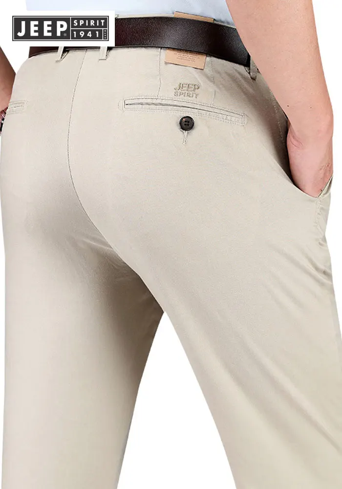 

2019 Summer JEEP Brand Casual Tencel Pants Men's Casual Mid Waist Elastic Lyocell Pants Fashion Trousers Full Length Straight