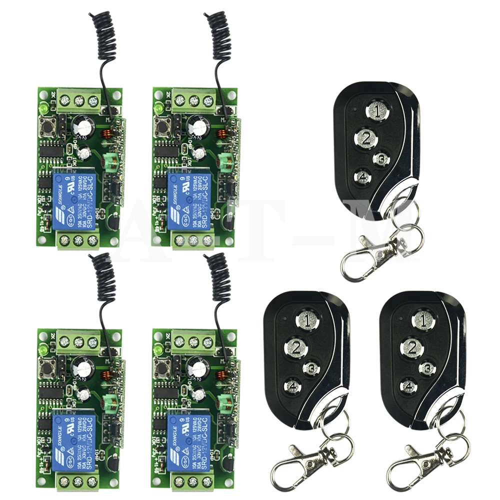 

Momentary/Toggle DC12V 9V 24V 1CH Wireless Remote Control Switch System 4X Receiver &3 X 4 Keys Remote 315mhz/433mhz Best Price