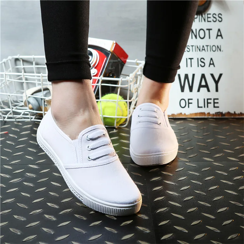 

2019 Spring Women Canvas Flats Casual Slip On Loafers Comfortable Elastic Band Female Solid Platform Shoes Fashion Ladies Shoes