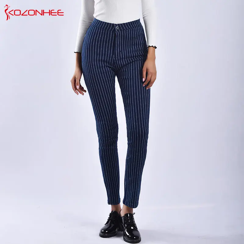 

Plus Size Stretch Striped skinny Pants women Women Elasticity Tight push up skinny women Pants #35