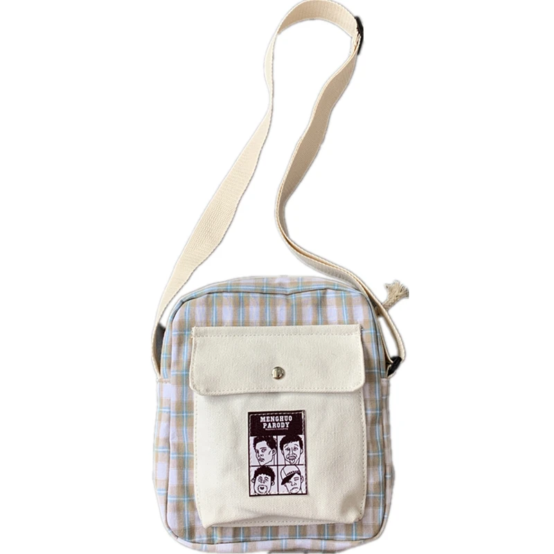 

Harajuku Retro Plaid Cartoon Print Flap Ladies Canvas Shoulder Bag 2019 New Female Student Messenger Bag Bolsa Feminina