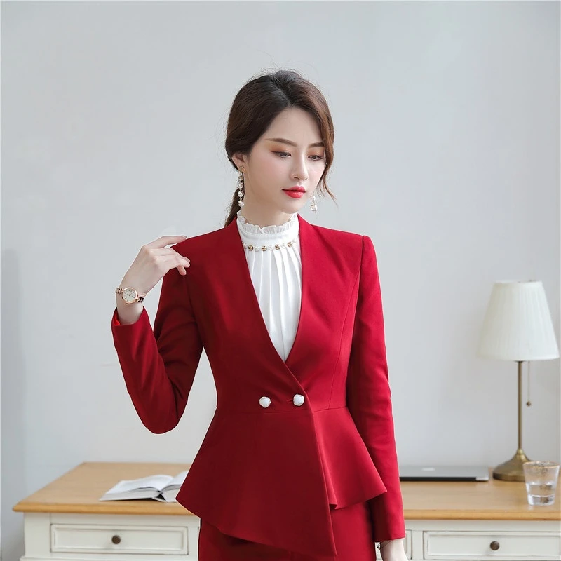 

Novelty Red Long Sleeve Formal Blazers and Jackets Coat for Women Business Work Wear Autumn Winter Ladies Tops Outwear Blaser
