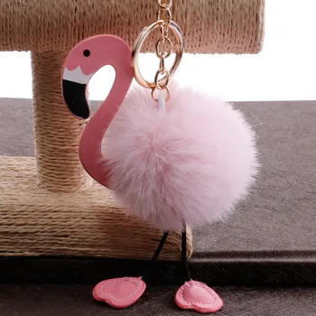 

Flamingo Keychain Hair Ball Pendant Creative Swan Shape Car Decoration Bag Accessories Key Chain Pendant