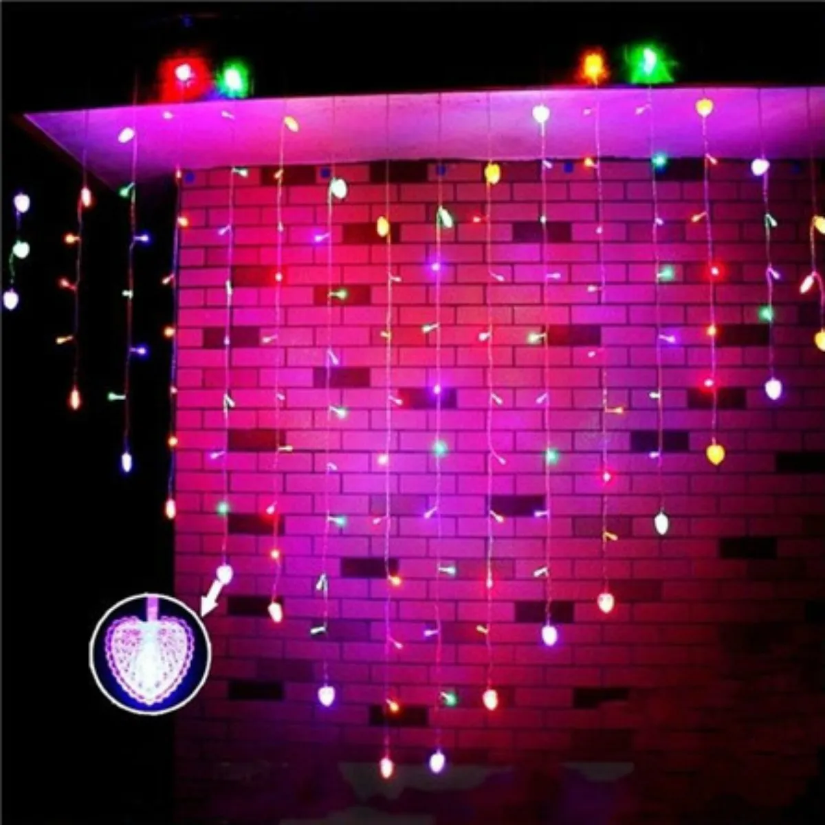 

128 LED Heart-Shape Fairy String Curtain Light Valentine's Day Wedding Christmas Decor Lamp