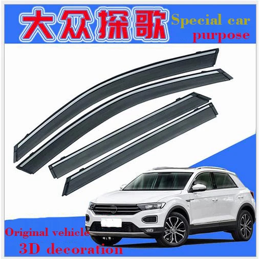 

Car Windows Visor 4PCS For Volkswagen T-ROC High quality 3D Bright Bar Sun Visor Sunshade Rain Guards Shield Auto Moldings