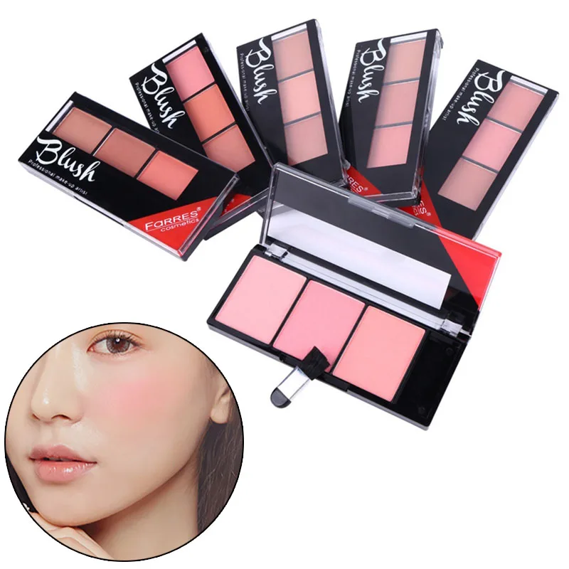 Professional 3 Colors Natural Long lasting Blusher Powder Palette Shimmer Highlighter Blush
