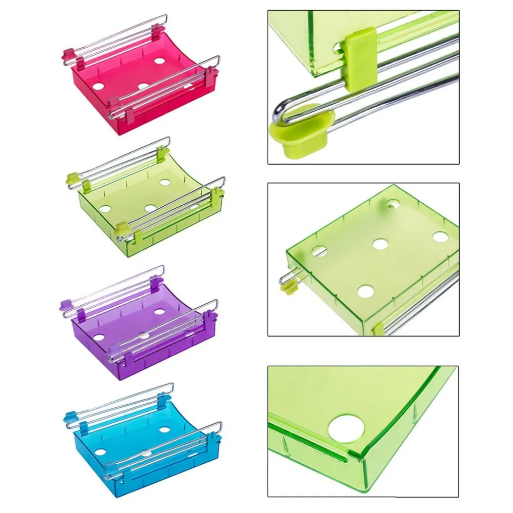 

3 Colors Multifunctional Refrigerator Pull-out Drawer Home Kitchen Food Fresh Crisper Rack Storage Holders Freezer Shelf