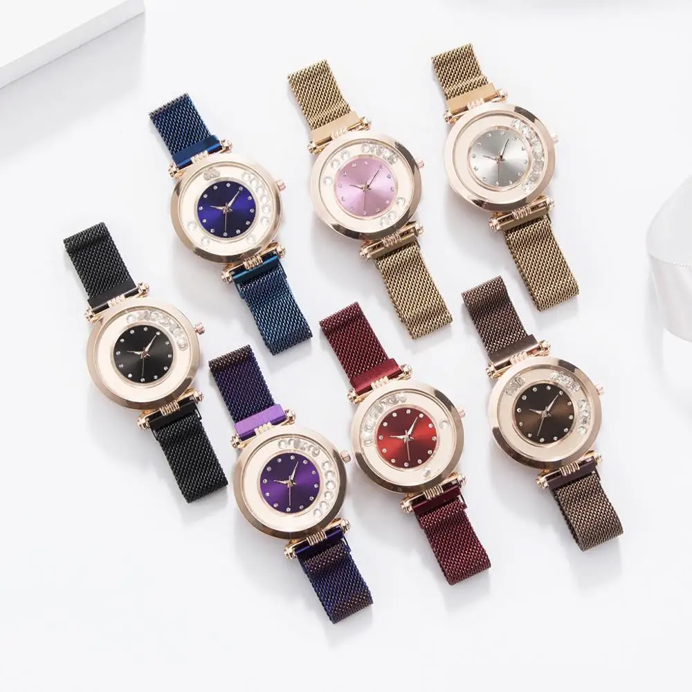Роскошные бриллиантовые женские магнитные часы, модные женские кварцевые часы с браслетом, сетчатый стальной Звездный циферблат, женские наручные часы, reloj mujer