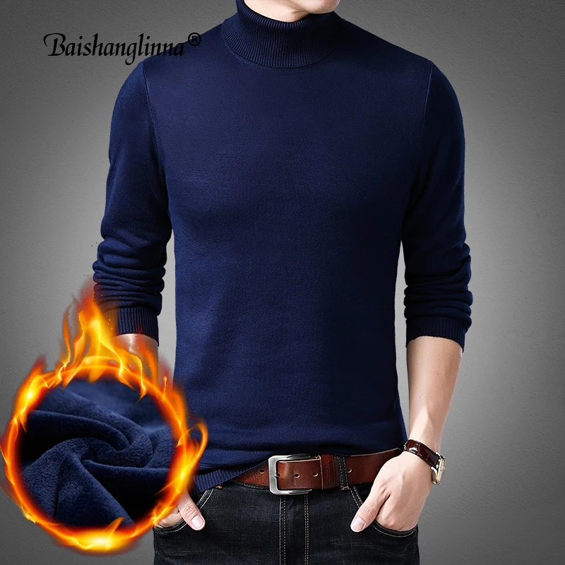 Baishanglinna Winter Thick Warm Sweater Men Turtleneck Mens Sweater Slim Fit Pullover Men Classic Wool Knitwear Pull Homme 18116