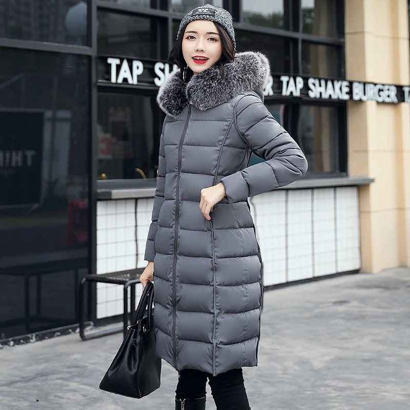 Hiver D'hiver Manteau Green Femmes Col De Slim Femme Fourrure bleu Noir Deux 2019 rouge Vestes Femelle Capuche Parka Porter À Chaud Nouveau gris army Long Sijimz Côté zSMVpU