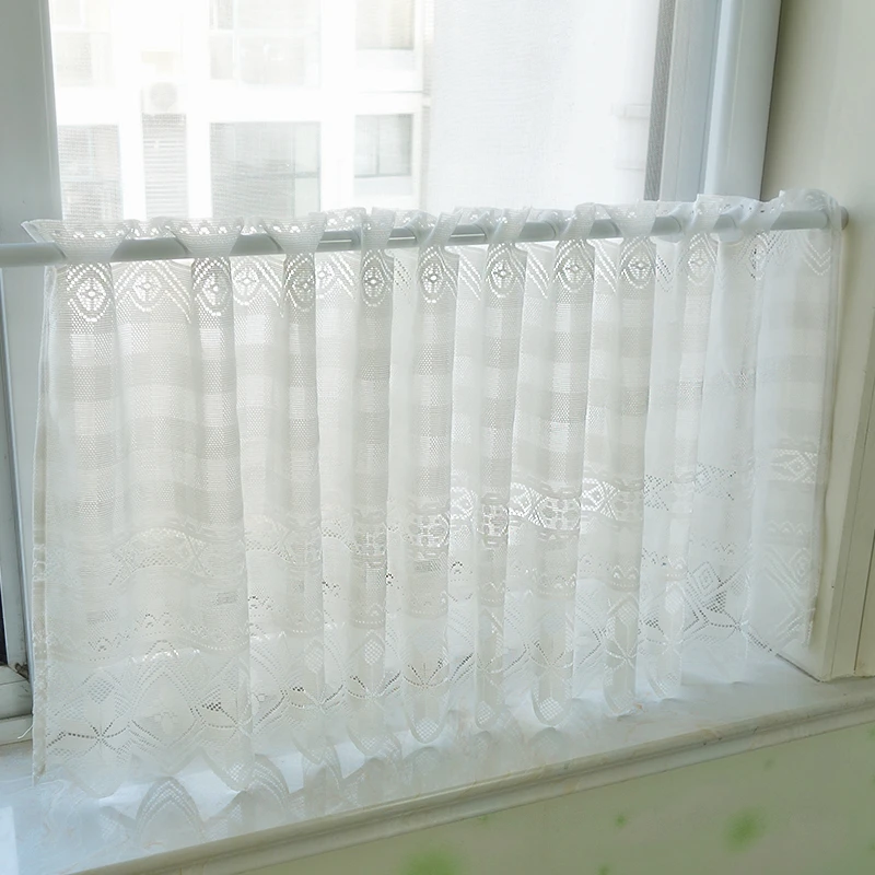 

150x45cm Pure White Pastoral Kitchen Curtain Short Embroidery Tulle Curtain Window Curtain Valance Coffee Curtain For Home Decor