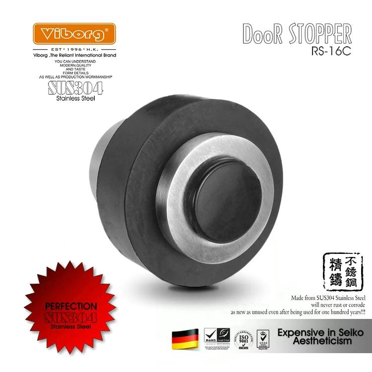 VIBORG Deluxe SUS304 Stainless Steel Casting + Rubber Heavy-duty Floor mounted Door Stopper Door Stops Doorstops, RS-16c